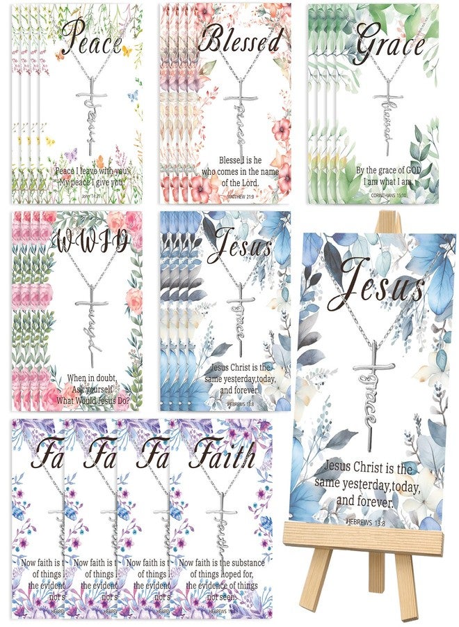 yesaior 24 Sets Faith Cross Necklaces Gifts Christmas Necklace for Women Religious Present Necklace with Verses Card Christian Gifts for Women Church Coworker (Floral) - Image 1